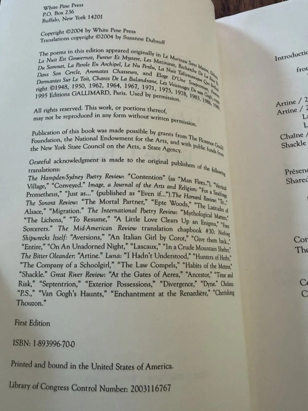 THE SMOKE THAT CARRIED US: SELECTED POEMS OF RENE CHAR By Susanne Dubroff